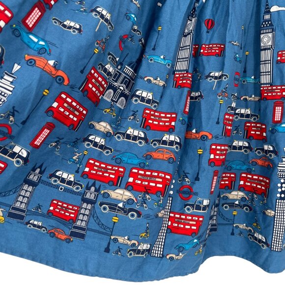 London Cityscape Print Double Decker Bus Taxi Blue Red Pleated Skirt Size XS - Picture 4 of 10